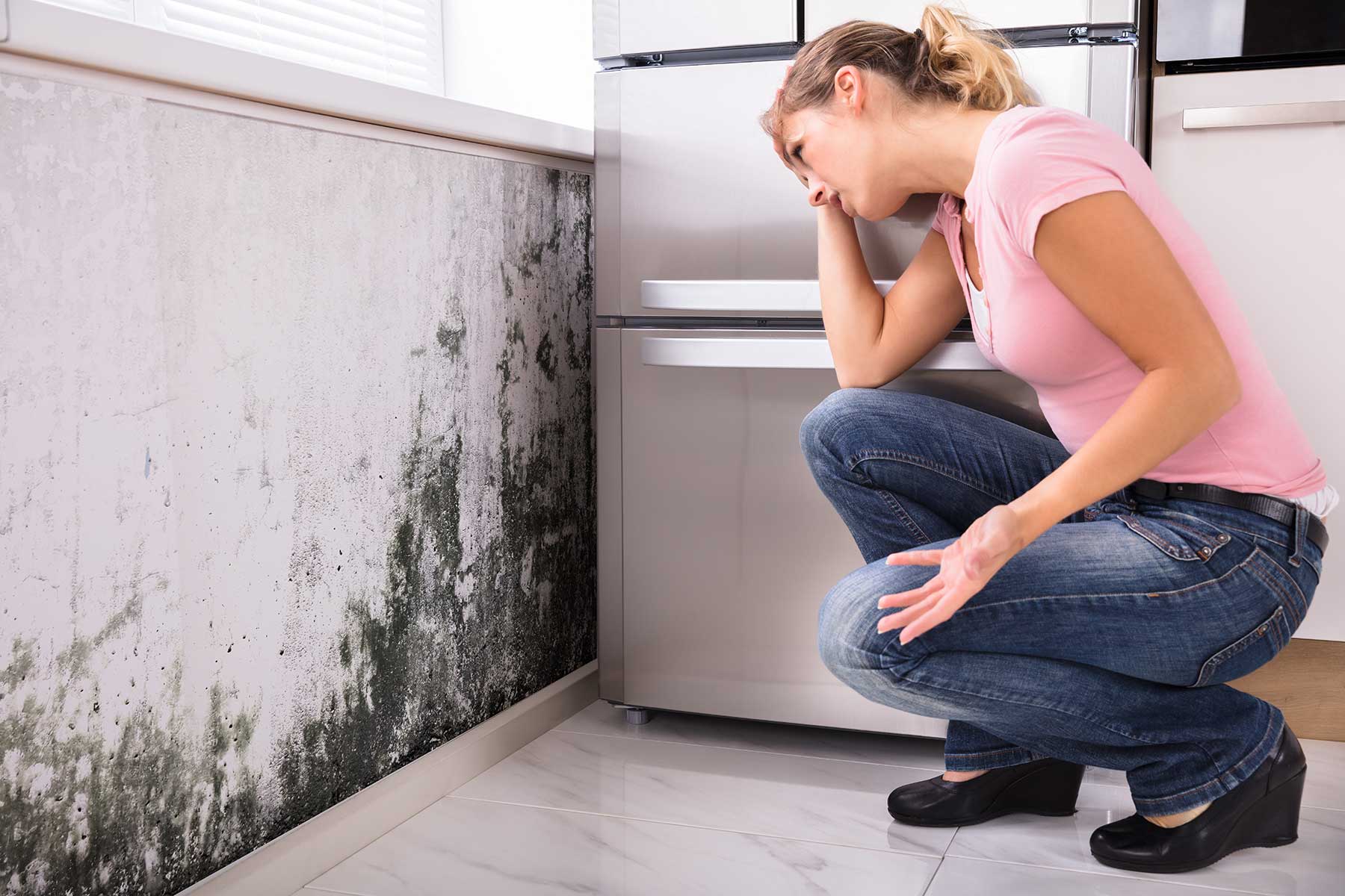 woman looking at mold wall fredericksburg va